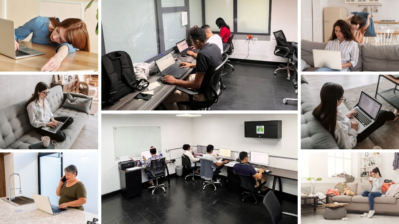4 Networking: Collage de personas trabajando en su espacio