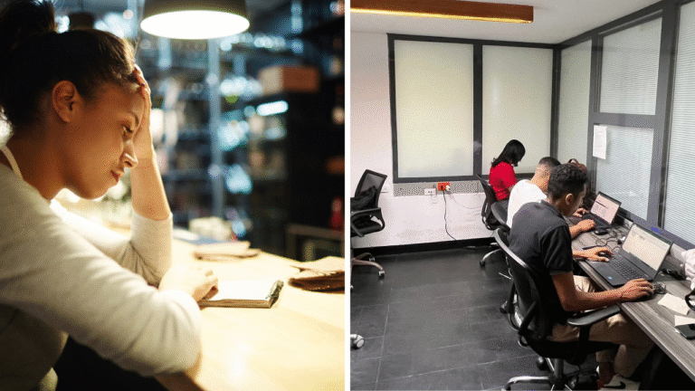 Coworking vs. cafeterías: collage de varias oficinas de trabajo